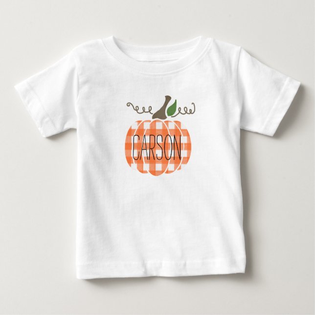 Baby Boy Watercolor Orange Kariert Pumpkin T-shirt (Vorderseite)