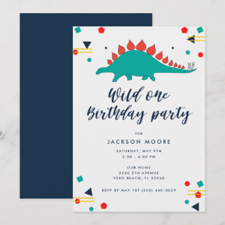 Baby Boy Wild One Dinosaur 1. Geburtstag Einladung