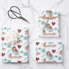 Baby Boy Wrapping Paper Flat Sheet Set 3 Geschenkpapier Set