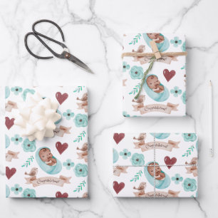 Baby Boy Wrapping Paper Flat Sheet Set 3 Geschenkpapier Set