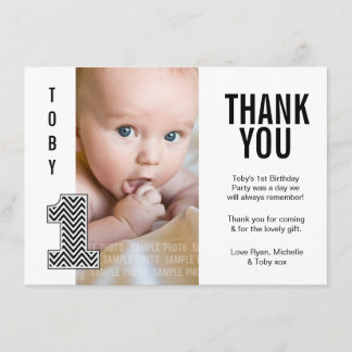 Baby Boy Zickzack 1. Geburtstag Danke Fotokarte