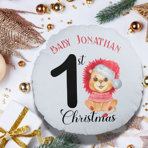 Baby Boy's 1. Weihnachtsbär Niedlich Red Sweater Rundes Kissen