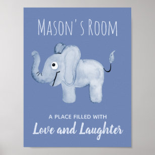 Baby Boy's Blue Watercolor Elephant Kinderzimmer A Poster