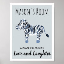 Baby Boy's Blue Watercolor Zebra Kinderzimmer Art