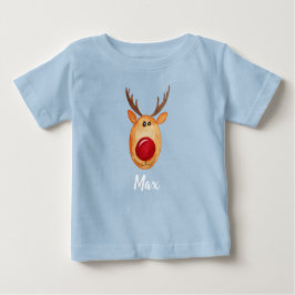 Baby Boy's Christmas Watercolor Rudolph mit Namen Baby T-shirt