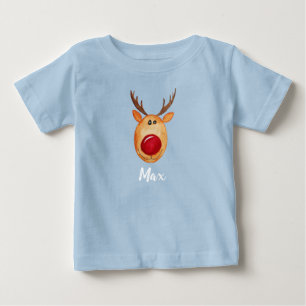 Baby Boy's Christmas Watercolor Rudolph mit Namen T-shirt