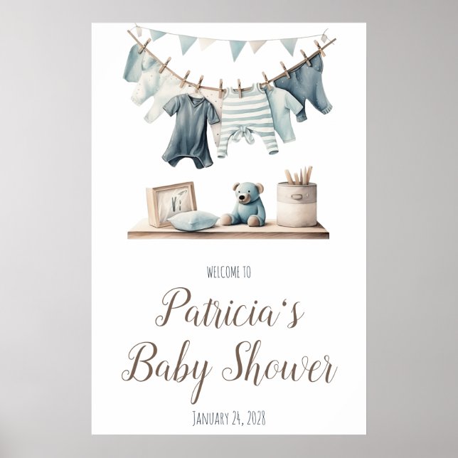 Baby Boy's Clothesline Baby Dusche Begrüßungszeich Poster (Vorne)