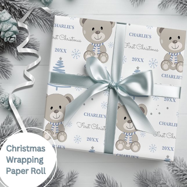 Baby Boys Erste Weihnachtsbär Blue Geschenkpapier (Von Creator hochgeladen)