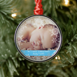 Baby Boy's erste Weihnachtsschneeflocken Blue Silv Ornament Aus Metall