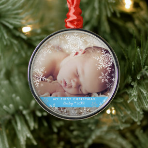 Baby Boy's erste Weihnachtsschneeflocken Blue Silv Ornament Aus Metall