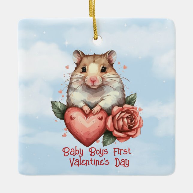 Baby Boys Erster Valentinstag Keramikornament (Vorderseite)
