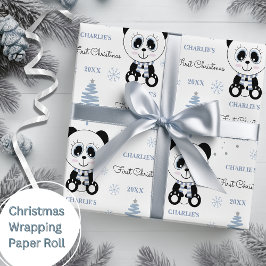 Baby Boys Erster Weihnachts Panda Bear Blue Geschenkpapier