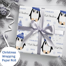 Baby Boys Erster Weihnachts Winter Pinguin Blau Geschenkpapier