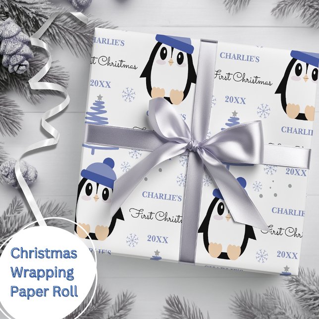 Baby Boys Erster Weihnachts Winter Pinguin Blau Geschenkpapier (Von Creator hochgeladen)