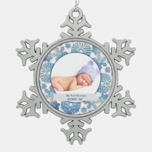 Baby Boys Erstes Weihnachtsfest Foto Schneeflocken Zinn-Ornament