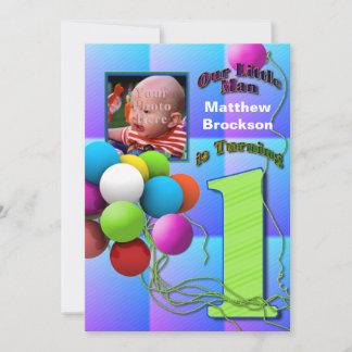 Baby Boy's First Birthday - Balloons Einladung