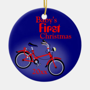 Baby Boy's First Christmas Bicycle Keramik Ornament