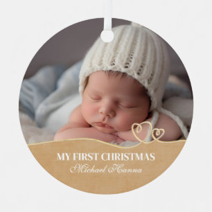 Baby Boy's First Christmas Birth Stats & Foto Ornament Aus Metall