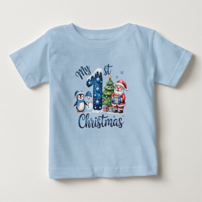 Baby Boy's First Christmas Blue Baby T-shirt (Vorderseite)