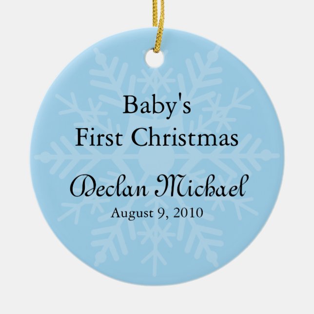 Baby Boy's First Christmas - Blue Snowflake Keramik Ornament (Vorne)