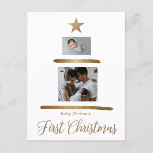 Baby Boy's First Christmas Fotos Holiday Tree Feiertagspostkarte