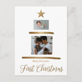 Baby Boy's First Christmas Fotos Holiday Tree Feiertagspostkarte
