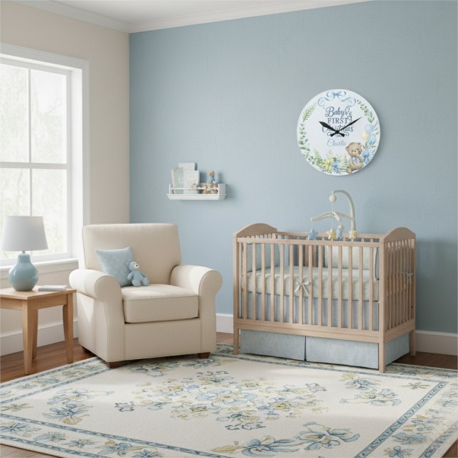 Baby Boy's First Christmas Personalisiert Name Fot Große Wanduhr (Von Creator hochgeladen)