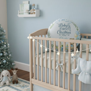 Baby Boy's First Christmas Personalisiert Name Fot Rundes Kissen