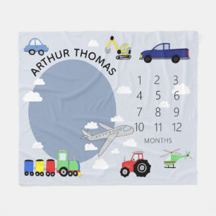 Baby Boys Niedlich Car Transport Meilenstein Neuge Fleecedecke