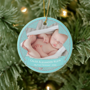 Baby Boys Powder Blue Personalisiertes Weihnachtsf Keramikornament