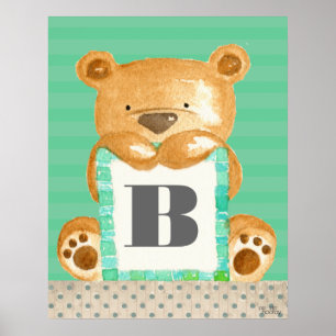 Baby Boys Room Monogram Teddy Bären Poster