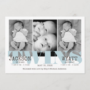 Baby Boys Twins Beautiful Blue Birth Ankündigung
