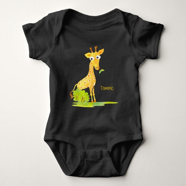 Baby Boys Wasserfarbe Giraffe Personalisiertes Tie Baby Strampler (Vorderseite)