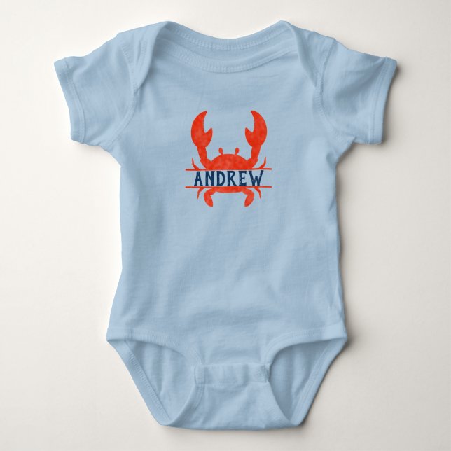 Baby Boys Watercolor Crab Split Name Strampler (Vorderseite)