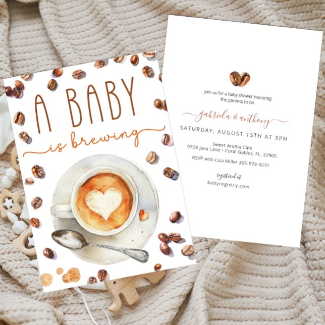 Baby Braut Coffee Baby Dusche | Aquarell Einladung (A Baby Is Brewing Baby Shower Invitation)