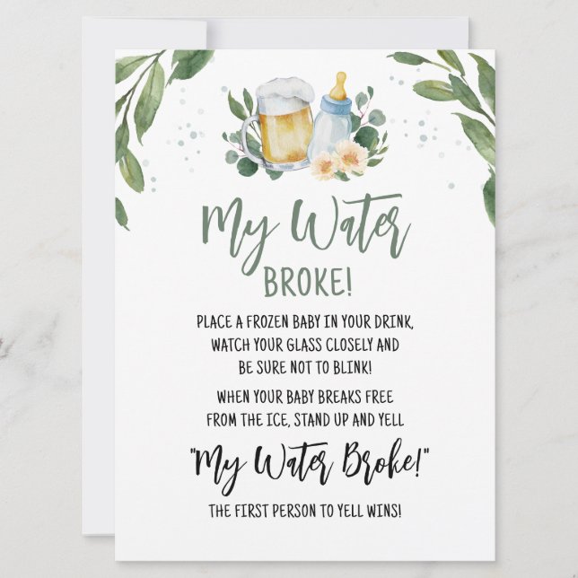 Baby braut Grün meine Wasserbroke-Spielkarte Einladung (Vorderseite)
