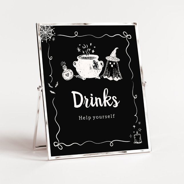 Baby braut Halloween-Getränke Schild (Hand Drawn A Baby is Brewing Baby Shower Drinks Sign)