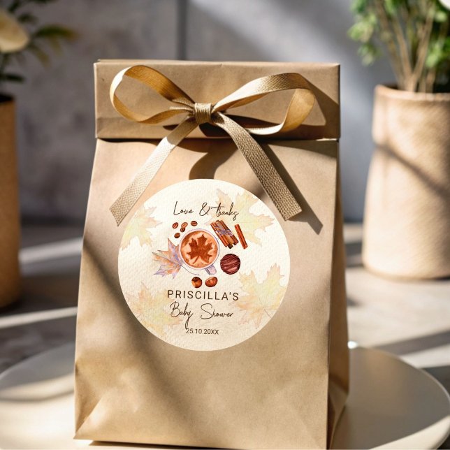 Baby Braut Herbstdusche Gefallen Runder Aufkleber (A Baby is brewing fall autumn coffee baby shower thank you favor sticker baby shower favors)
