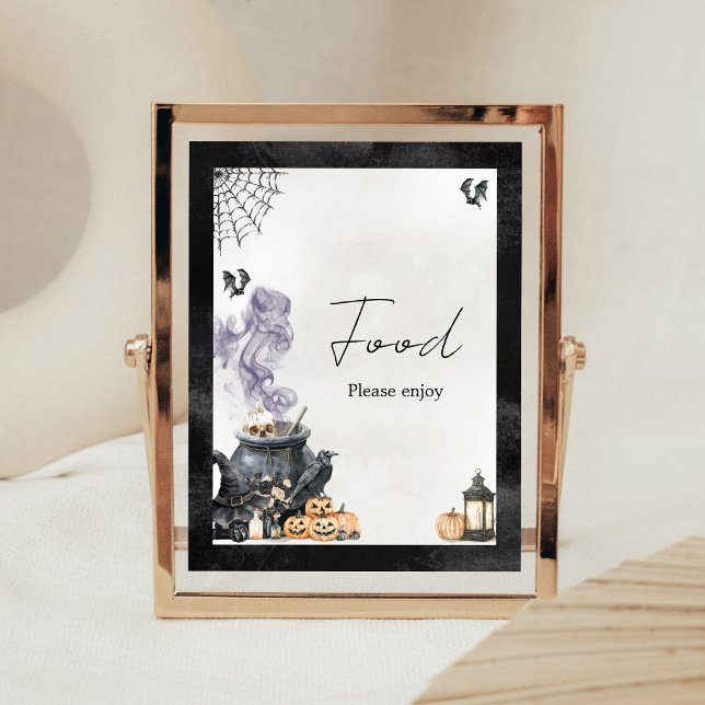 Baby braut Hexenkessel Essen Schild (A Baby is Brewing Halloween Baby Shower Food Sign)