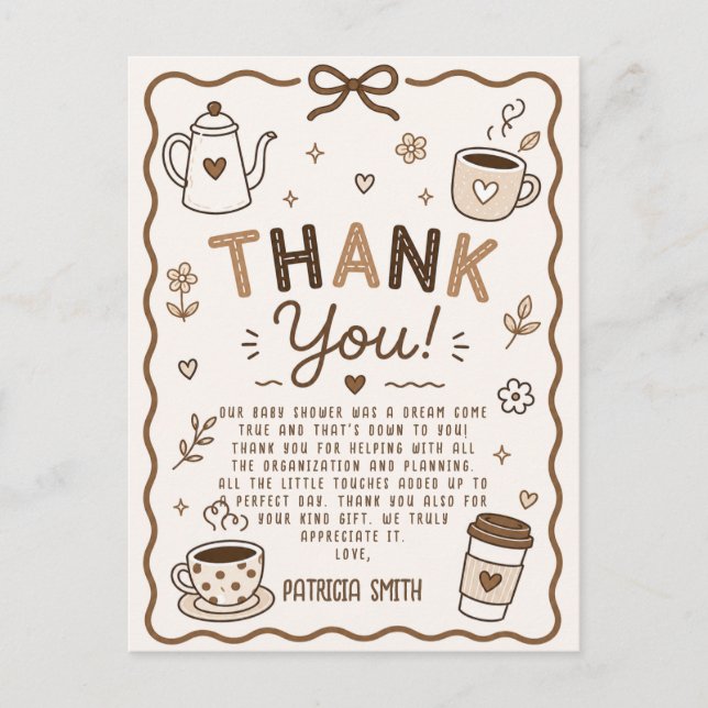 Baby braut Kaffee Danke Postkarte (Vorderseite)