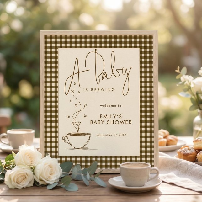 Baby braut Kaffee Gingham Willkommen Baby Shower  Poster (Von Creator hochgeladen)