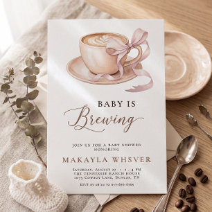 Baby braut Kaffee Rosa Schleife Mädchen Baby-Party Einladung