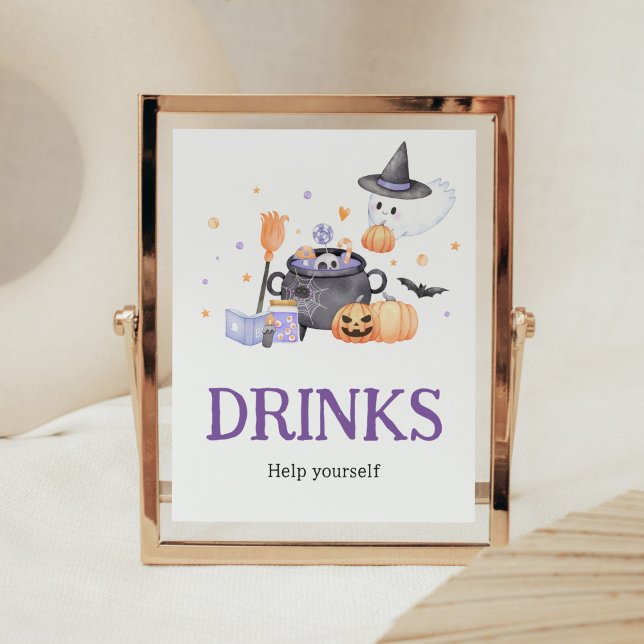 Baby braut Lila Halloween-Drinks Poster (Baby is Brewing Baby Shower Drinks Sign)