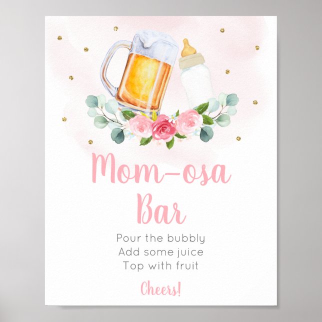 Baby braut Pink Gold Floral Mimosa Bar Sign Poster (Vorne)