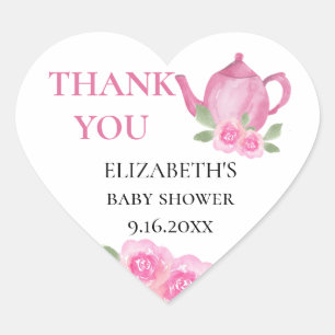 Baby Braut Pink Teapot Babydusche Vielen Dank Herz-Aufkleber