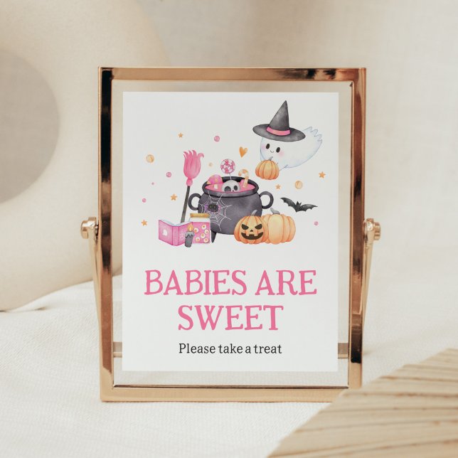 Baby braut rosa Halloween Babys sind süß Poster (Baby is Brewing Baby Shower Babies are Sweet Sign)