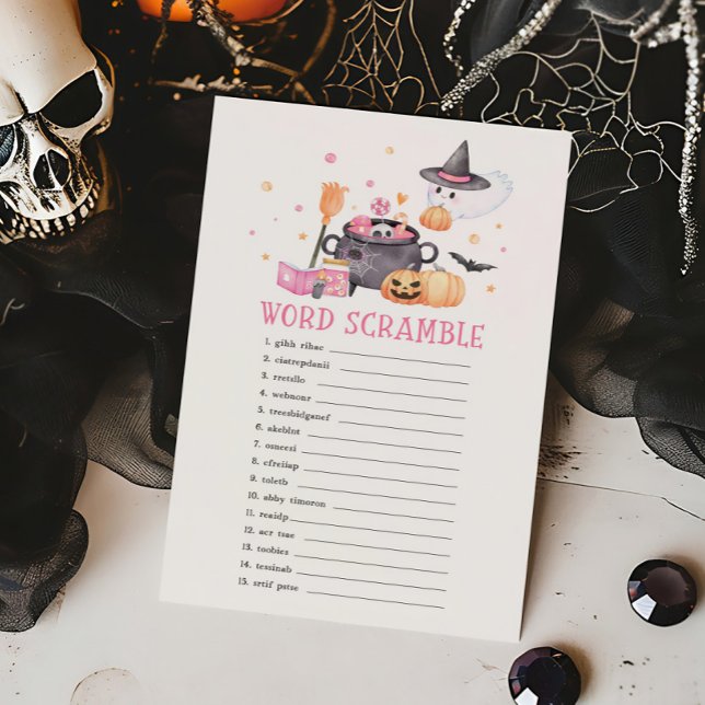 Baby braut rosa Halloween Word Scramble Game (Baby is Brewing Baby Shower Word Scramble Game)