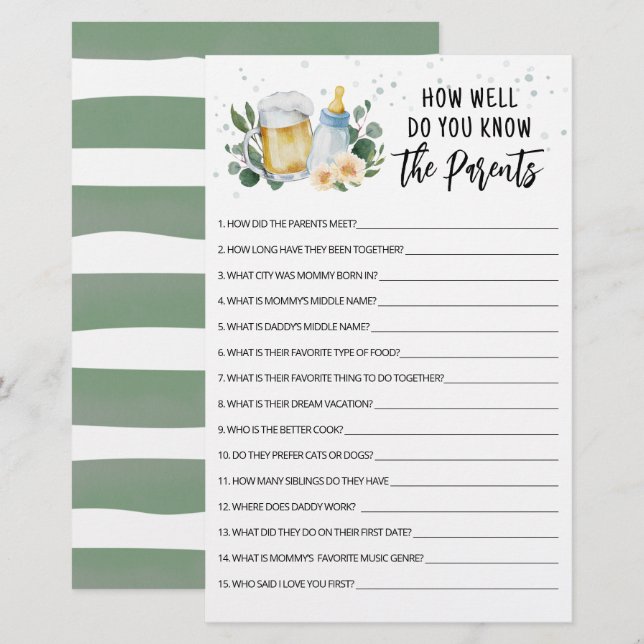 Baby Braut Wie gut kennen Sie die Eltern? (Vorne/Hinten)