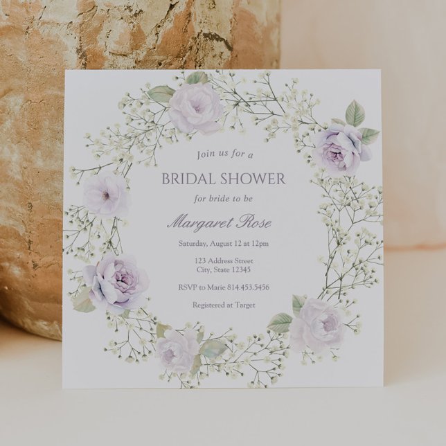Baby Breath and Purple Roses Bridal Shower Einladung (Von Creator hochgeladen)