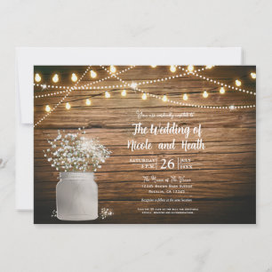 Baby-Breath-Blumen in rustikalem MASON JAR & Licht Einladung